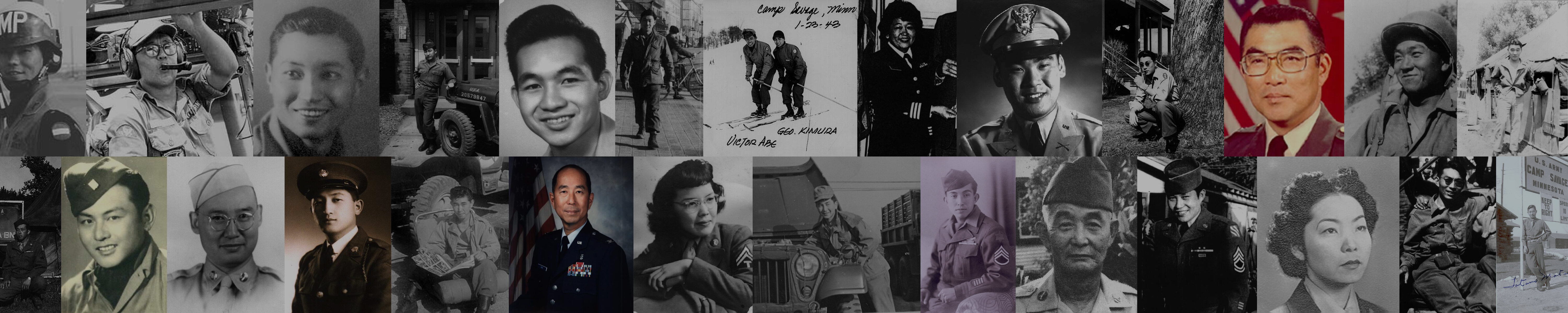Background image consist of multiple portrait of Nikkei with military experience